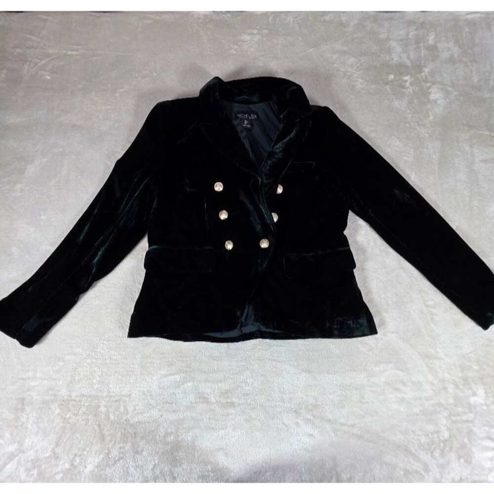 Rachel Zoe SZ L Blazer Emerald Green Velvet Suit Jacket Gold Buttons Pockets
